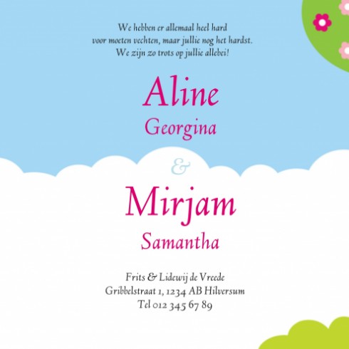 Geboortekaartje Aline en Mirjam - Gb