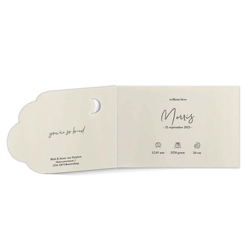Geboortekaartje met wolk vorm en maan doorkijkje in paperwise look - Morris