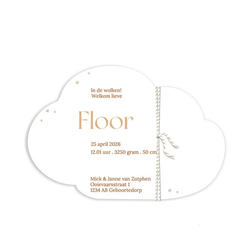 Geboortekaartje in wolk vorm met ster labeltje - Floor