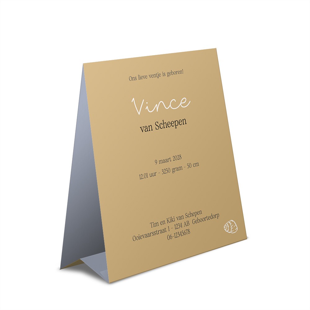 Geboortekaartje jongen speels met golven en boot in zand tinten - Vince