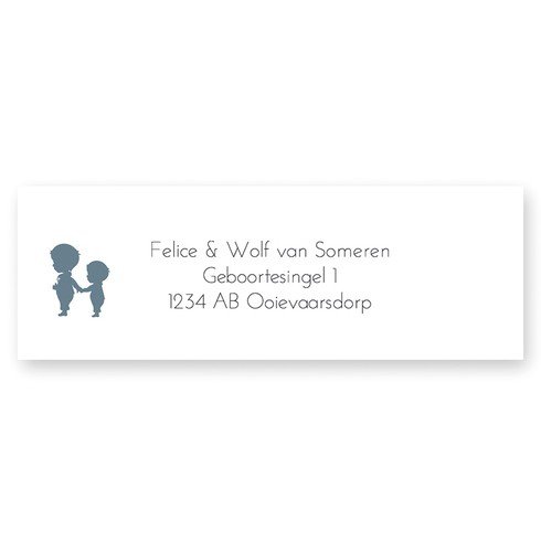 Adresetiket met silhouetje van broertjes in het blauw