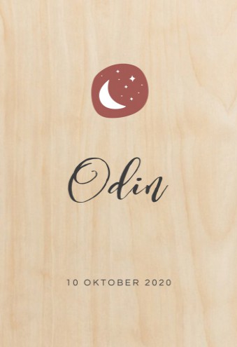 Echt hout geboortekaartje maan sterretjes Odin