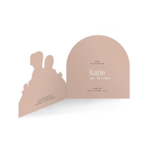 Meisje geboortekaartje met grote zus in koperfolie in aparte vorm - Katie