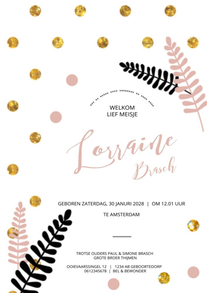 Geboortekaartje A5 goud Lo - ZZ