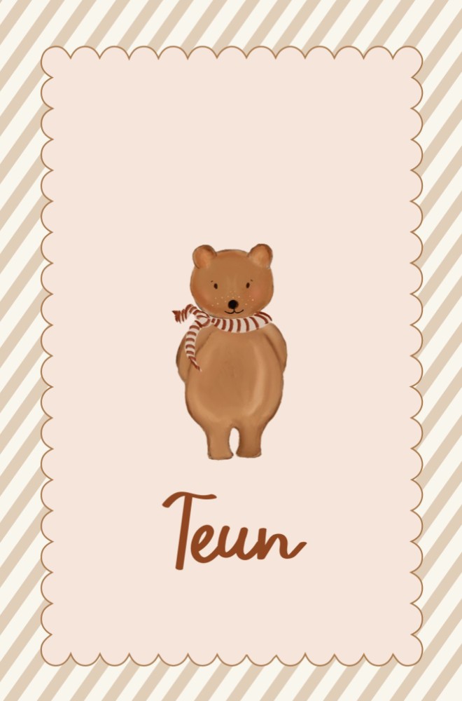 Geboortekaartje jongen beertje klassiek, trendy en lief - Teun