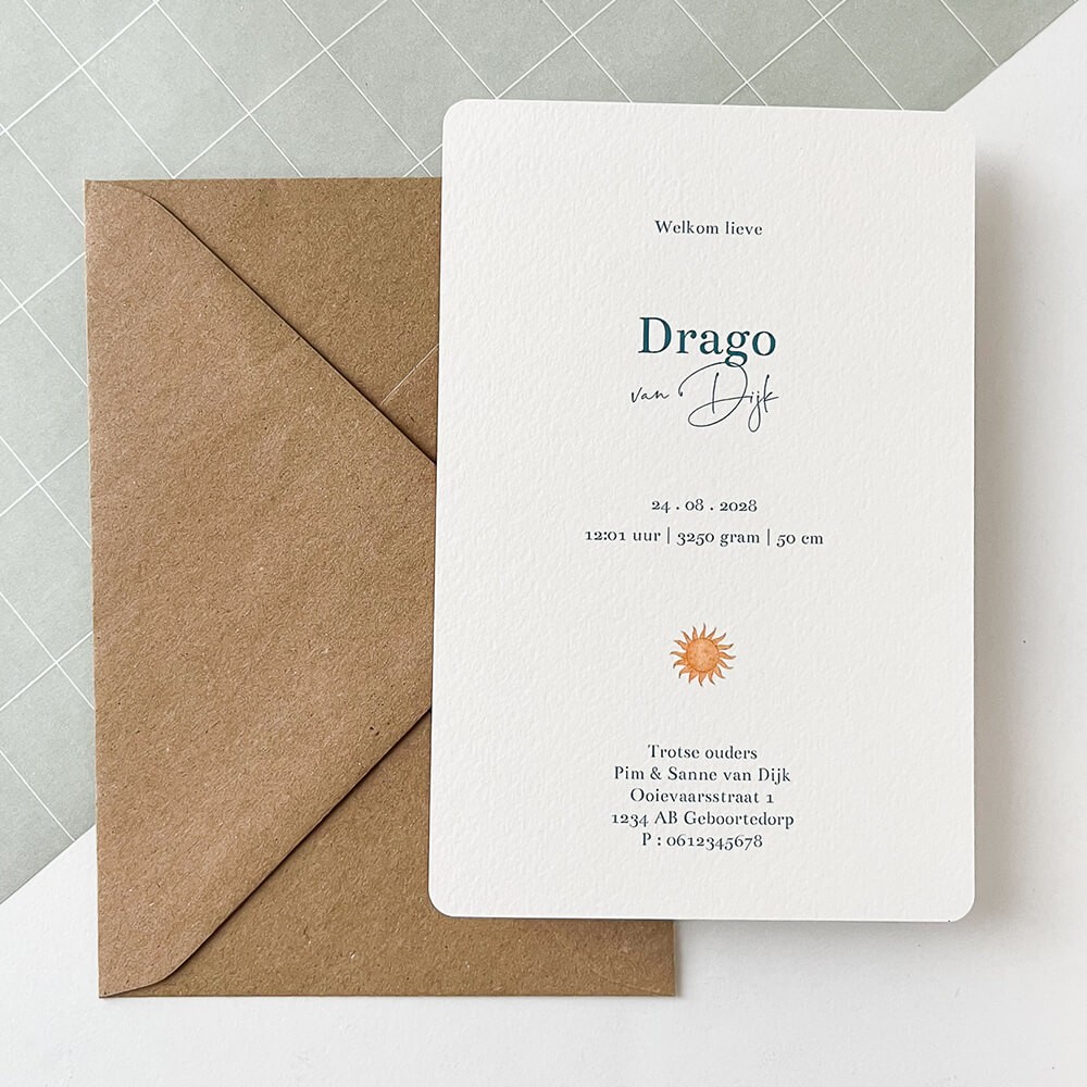 Jongens geboortekaartje met sprookjes draak - Drago