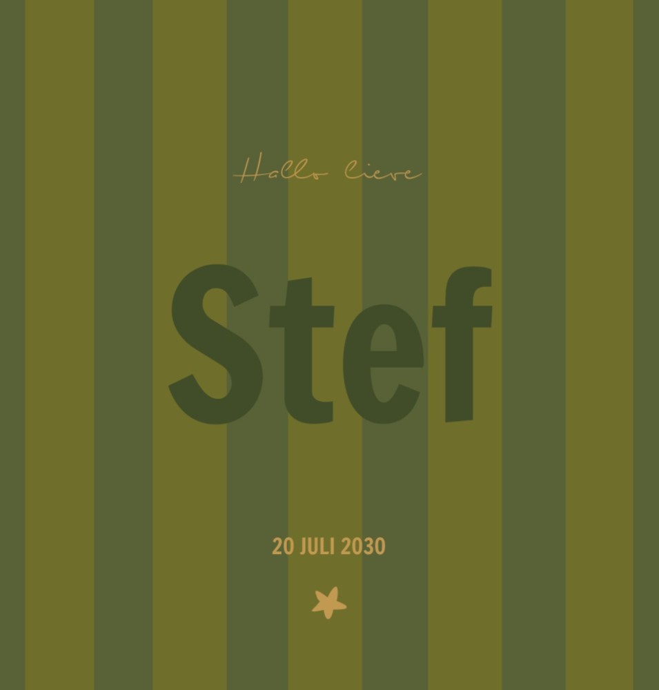 Jongens geboortekaartje met stoere strepen in trendy groen en hoogglans - Stef