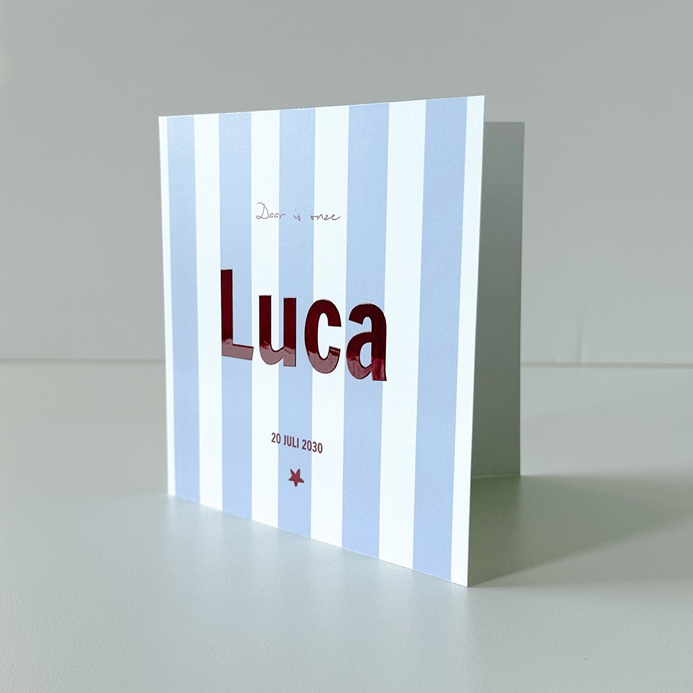 Geboortekaartje jongen met moderne strepen en kleuren in hoogglans - Luca