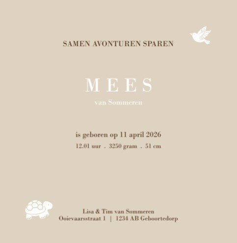 achterzijde geboortekaartje dieren