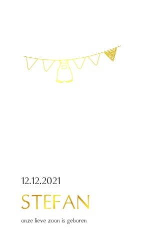 Geboortekaartje kalkpapier met goudfolie slinger - Stefan