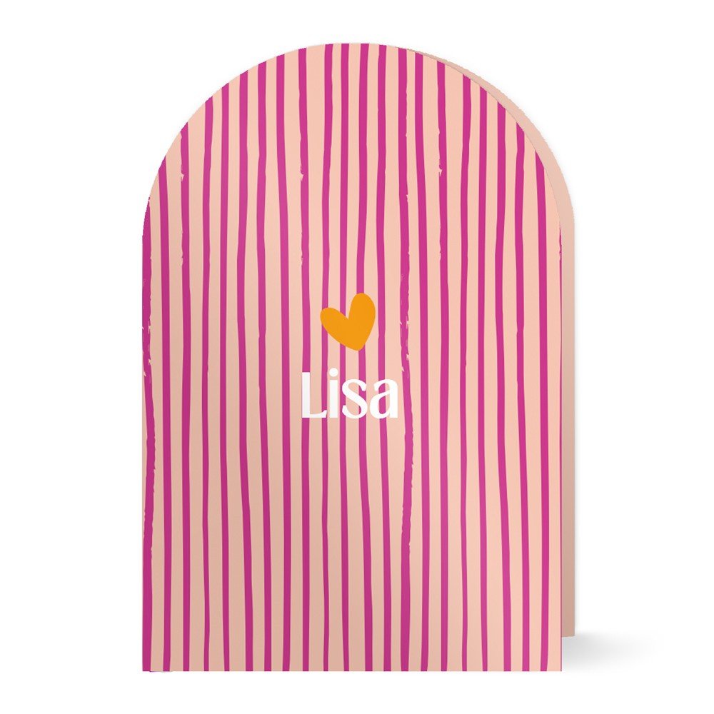 Vrolijk geboortekaartje met strepen in speelse boogvorm- Lisa