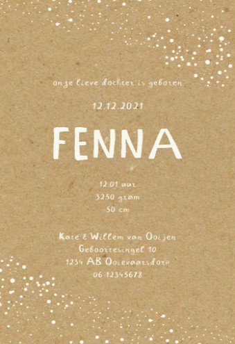 Geboortekaartje echt kraft witte inkt - stipjes Fenna