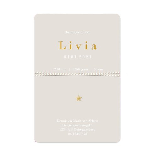 Geboortekaartje meisje lief met labeltje, maan en sterren - Livia