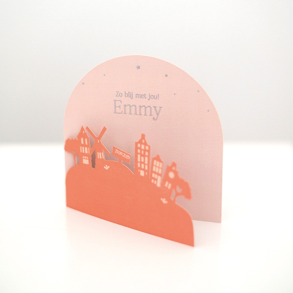 3D geboortekaartje voor een meisje met Hollandse vorm - Emmy