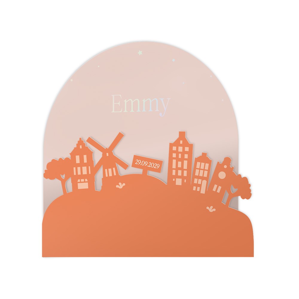 3D geboortekaartje voor een meisje met Hollandse vorm - Emmy