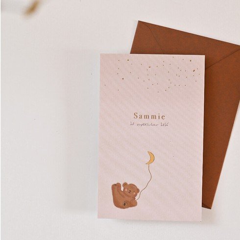 Lief geboortekaartje voor een dochter met beertje en maan - Sammie