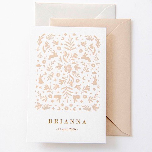 Hip geboortekaartje met dieren en bloemen - Brianna