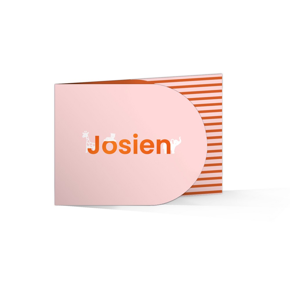 Geboortekaartje meisje met vrolijke strepen, lieve dieren en glimmend hoogglans - Josien