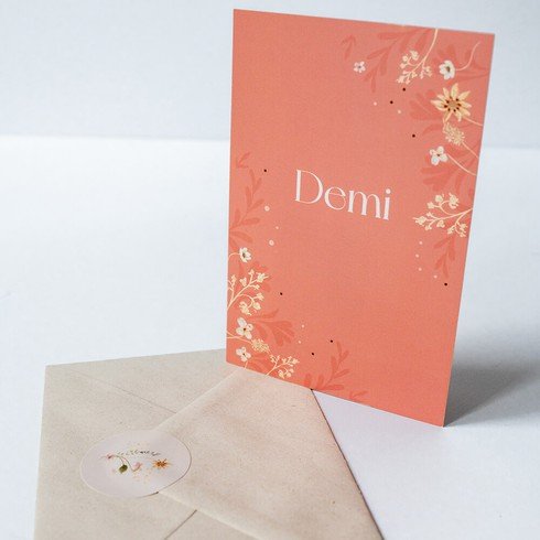 Geboortekaartje meisje bloemen roze - Demi