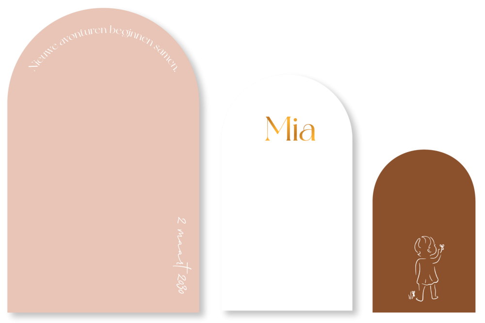 Geboortekaartje meisje met hippe kleuren en bijzondere boog vorm - Mia