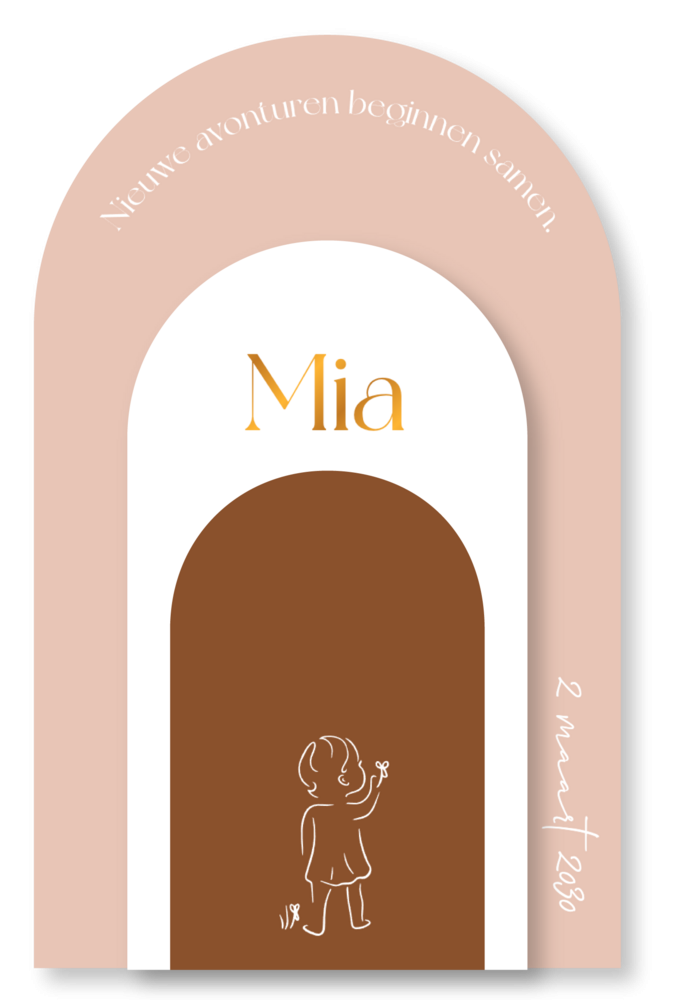 Geboortekaartje meisje met hippe kleuren en bijzondere boog vorm - Mia