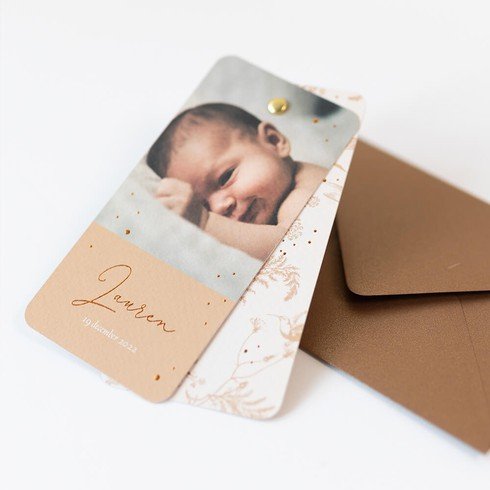 Labelkaartje met foto en botanische print in geeltint - Lauren