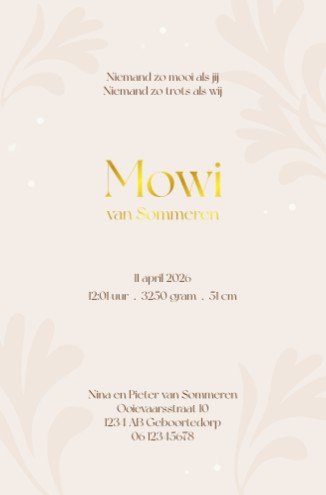 achterkant meisjesgeboortekaartje bloemen