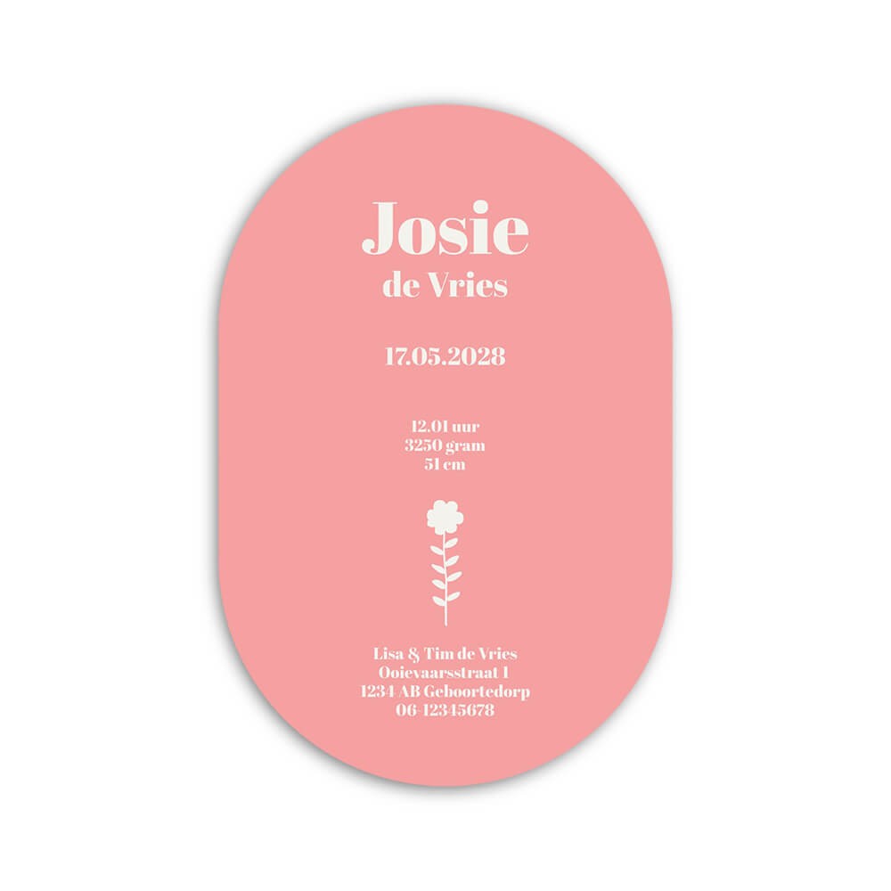Geboortekaartje meisje met bloemen in pasteltinten en bijzondere vorm - Josie