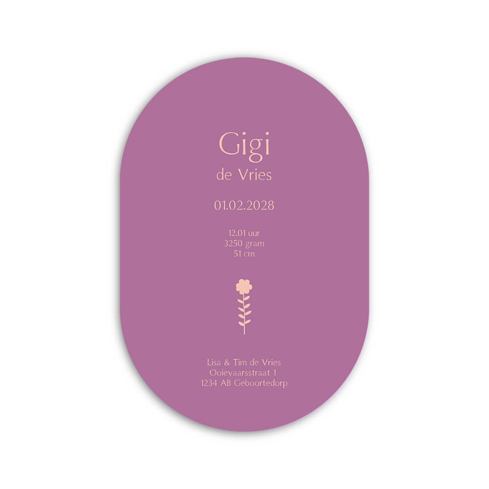 Trendy meisje geboortekaartje met bloemenprint in speelse ovale vorm - Gigi
