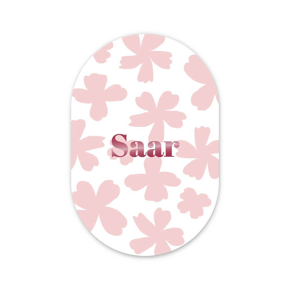 Geboortekaartje meisje ovaal met roze bloemen en hoogglans- Saar