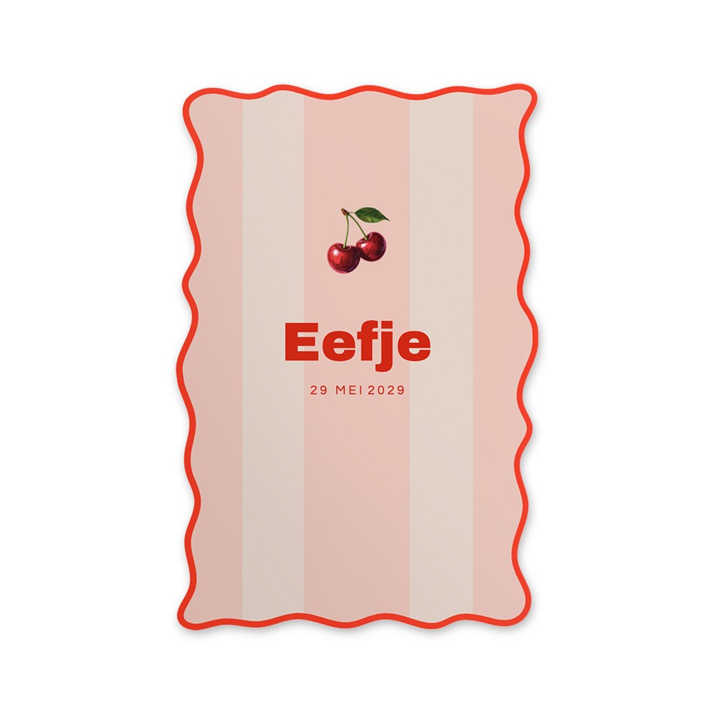 Meisjes geboortekaartje met trendy kleuren en kersje - Eefje