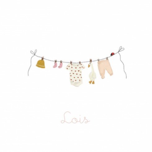 Geboortekaartje voor een meisje met waslijntje - Lois