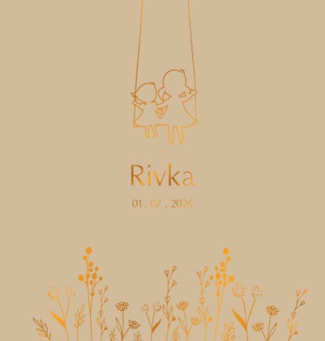 Geboortekaartje meisje met zusjes lijntekening zusjes op de schommel en koperfolie dubbel formaat - Rivka