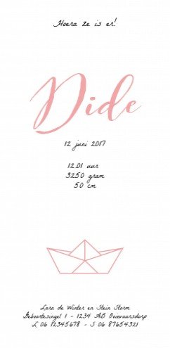 Geboortekaartje met geometrisch bootje - Dide