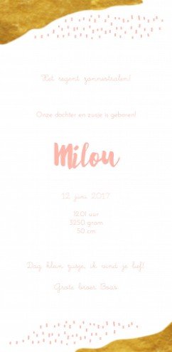 Geboortekaartje met gouden smudge - Milou