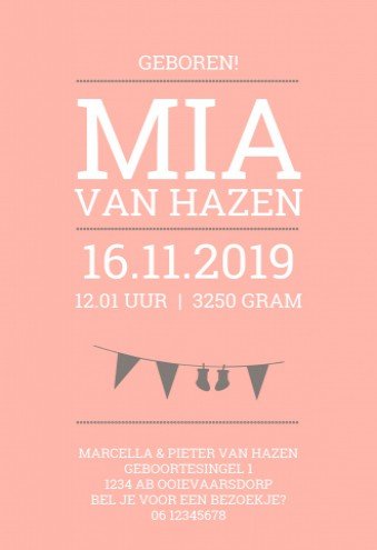 Geboortekaartje Mia - DIY Letterpress like