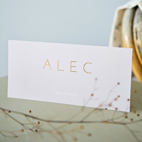 Geboortekaartje stoer en clean foliedruk goud - Alec