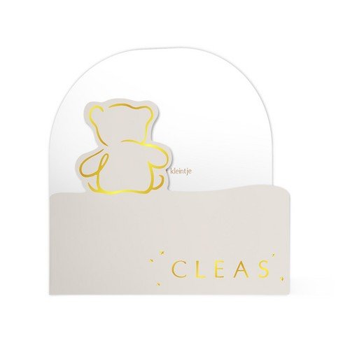 Unisex geboortekaartje met beertje van goudfolie in bijzondere vorm - Cleas