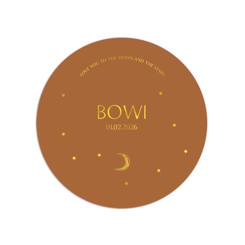Unisex rond geboortekaartje met maan en sterren- Bowi