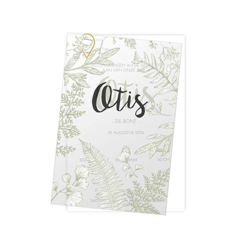 Geboortekaartje kalkpapier natuur groen - Otis