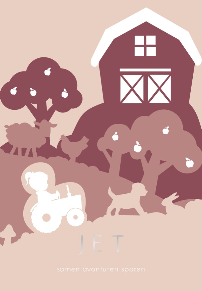Geboorteposter meisje op de boerderij in zachte roze tinten 21x30 cm