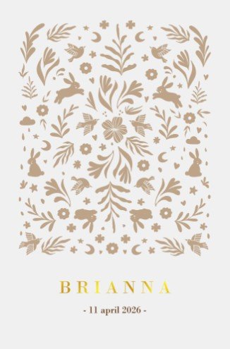 Hip geboortekaartje met dieren en bloemen - Brianna