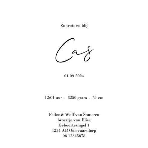 binnenzijde tekst geboortekaartje