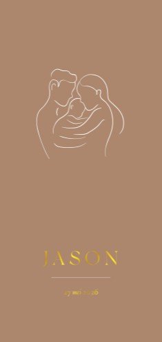 Geboortekaartje jongen met lijntekening van gezin met goudfolie - Jason