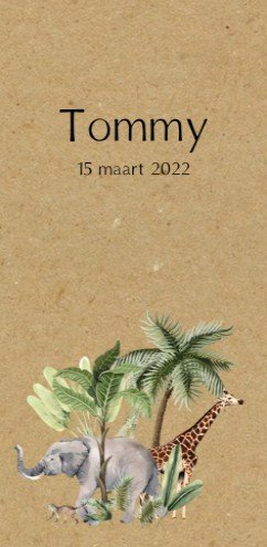 Echt kraft geboortekaartje met Jungledieren - Tommy