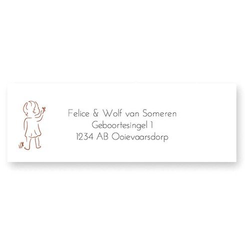 Adresetiket met een lijntekening van een meisje met een bloem