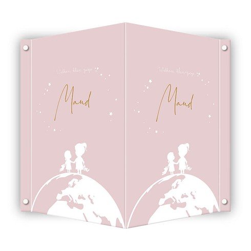 Geboortebord wereldbol silhouette zusjes - Maud