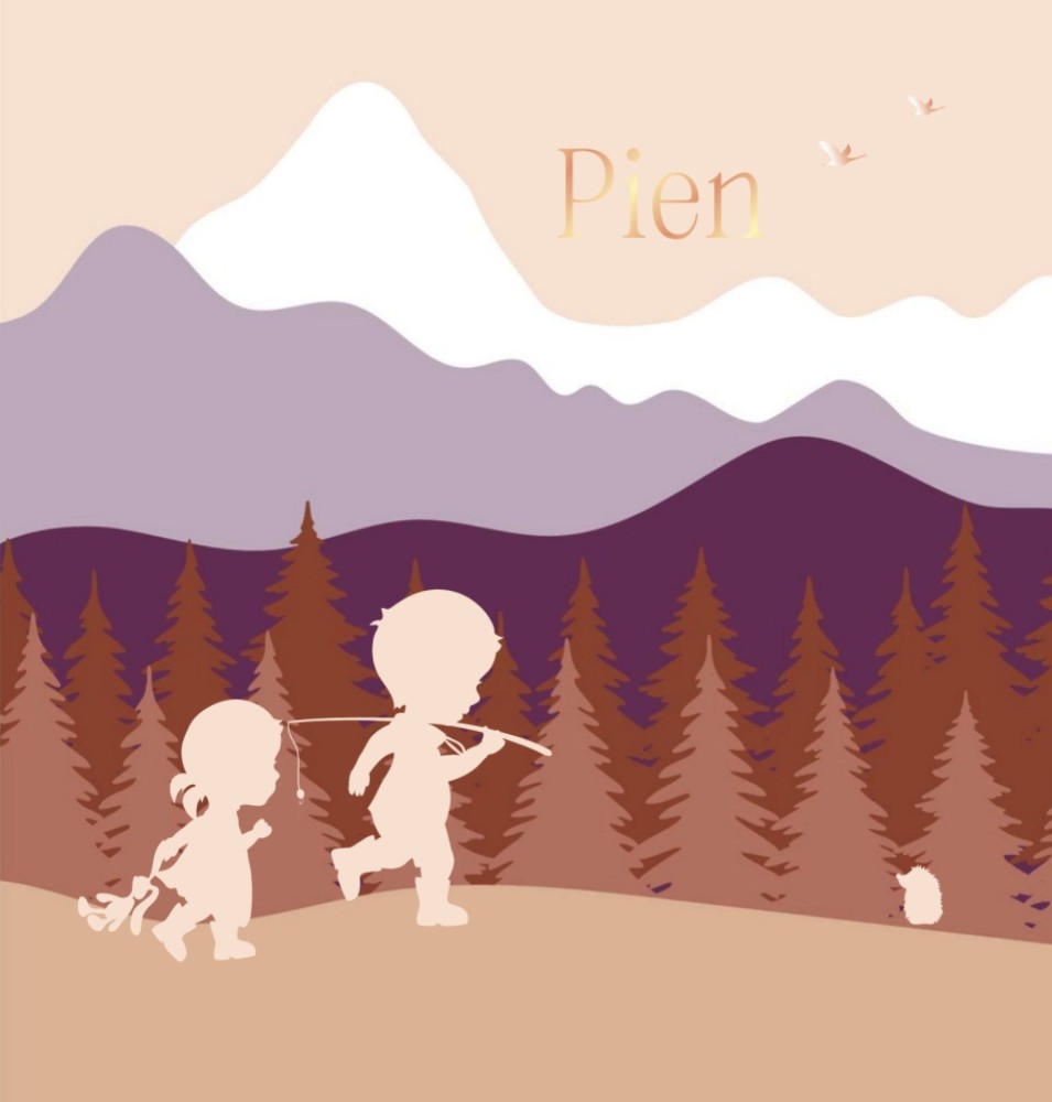 Meisjes geboortekaartje silhouet met broer op avontuur - Pien