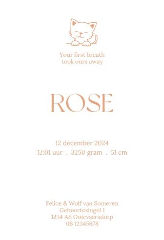 Meisjeskaartje kalkpapier met kat - Rose