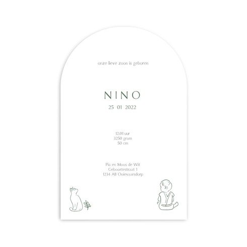 Boogkaartje jongen lijntekening kat - Nino